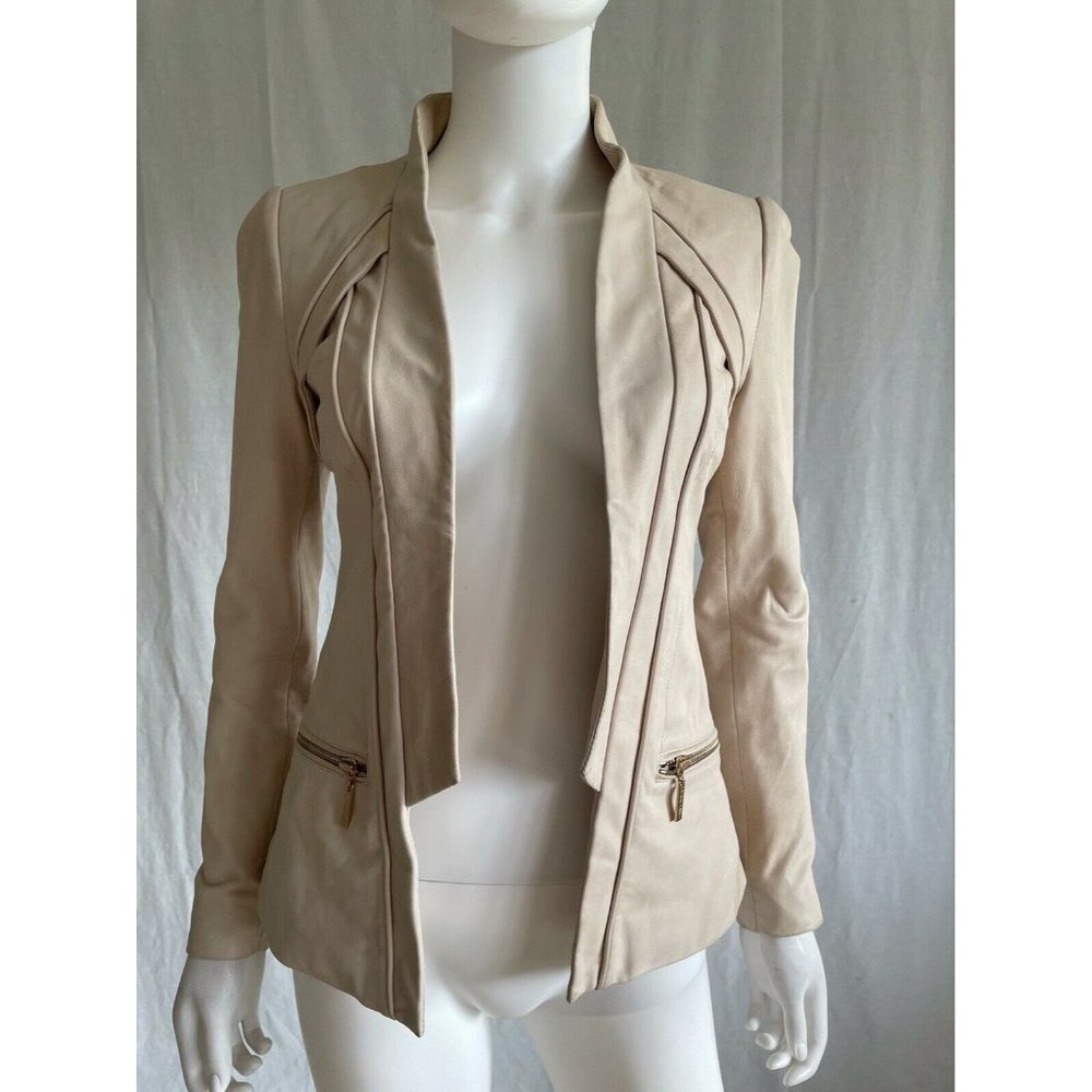 Marciano Women's Jacket Blazer Coat Elegant Beige Faux Leather XS